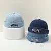 Washed Denim Baby Brimless Hat Retro Letter Embroidered Melon Cap for Infant Boy Girl Summer Adjustable Kids Docker Caps 2