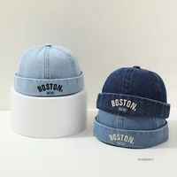 Washed Denim Baby Brimless Hat Retro Letter Embroidered Melon Cap for Infant Boy Girl Summer Adjustable Kids Docker Caps 2
