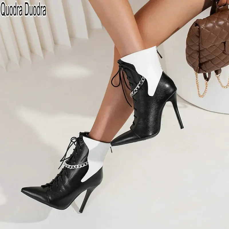 

Женские ботильоны на молнии, коричневые ботинки из искусственной кожи на высоком тонком каблуке, со шнуровкой, размеры 34-48, для зимы