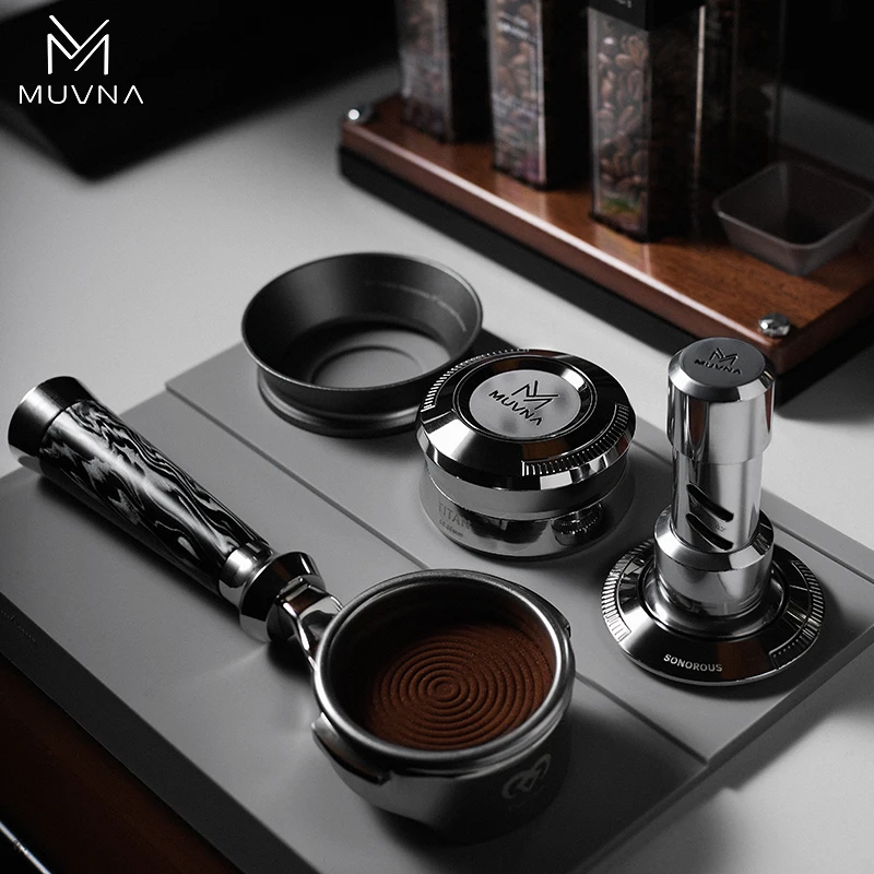 Muvna-圧力スプリング式コーヒータンパー、ステンレス鋼、重力適応高さ