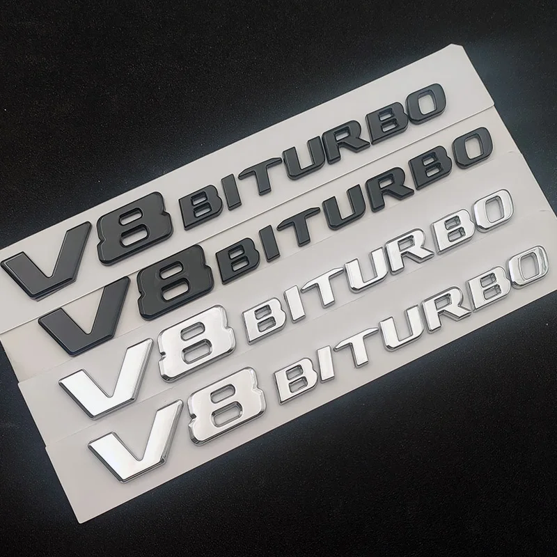 2 Stuks 3d Chrome Auto Letters Spatbord Embleem V8 Biturbo Logo Voor