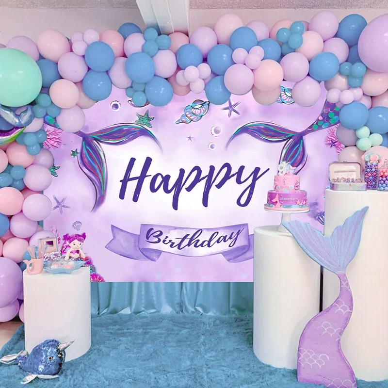 Little Mermaid Theme Party Backdrop Photography Baby Shower Decor Background Photocall Girl Birthday Wedding Backdrops Decor