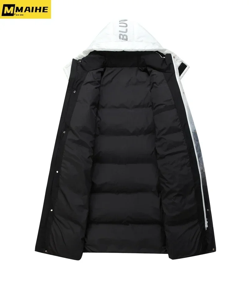 -30 Degree Winter Men Jacket High Quality Long Down Jacket Couples Fashion Hood Windproof 90%White Duck Coat Casual Thick Warm
