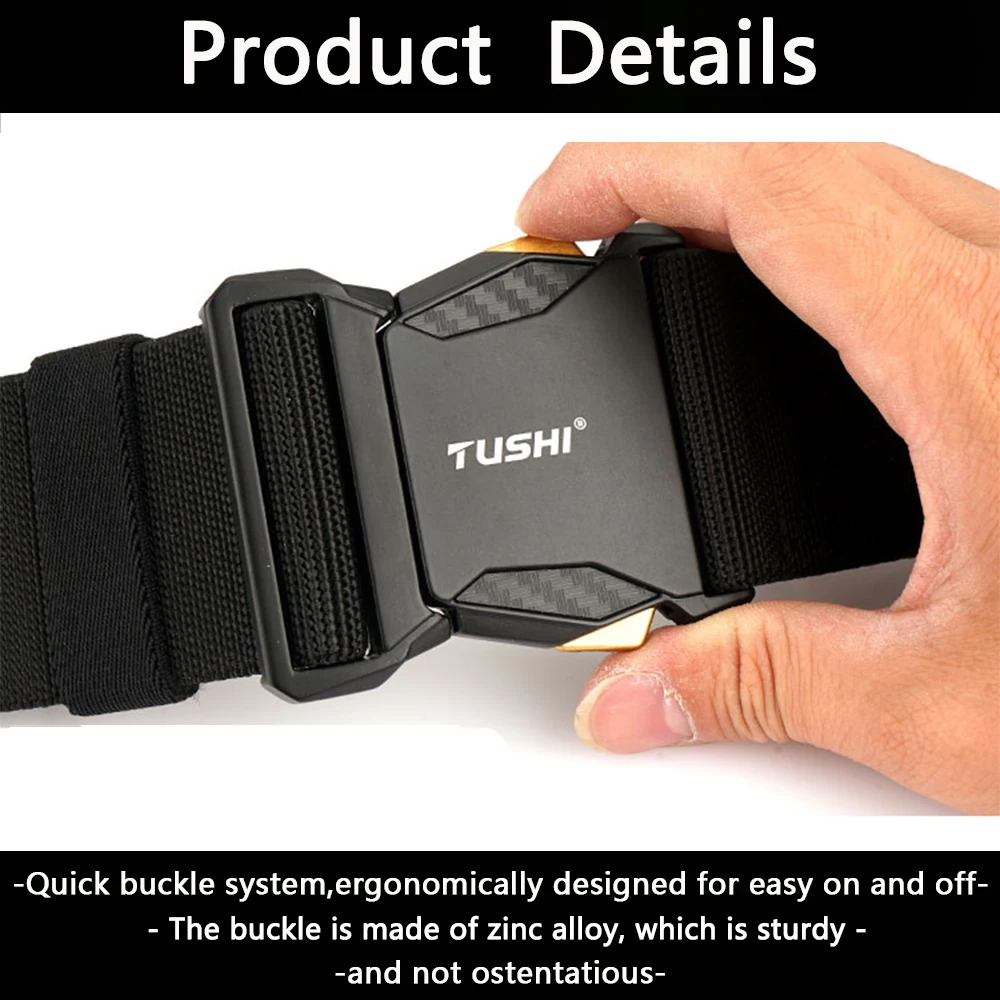 TUSHI 5,0 cm Unisex-elastischer Gürtel, harte Metallschnalle, Schnellverschluss, robustes Stretch-Nylon, militärischer taktischer Gürtel für Herren, lässiger Bund – Detail 5