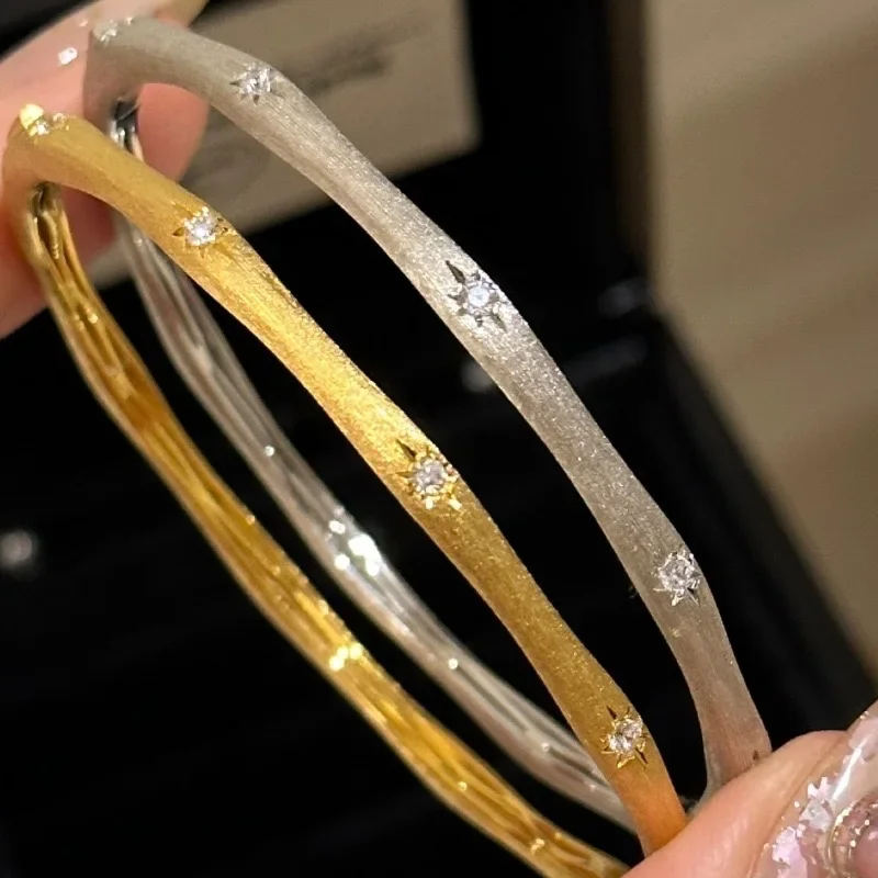 Italian hand-brushed craft palace style two-color bracelet ring set women's bangle bracelet