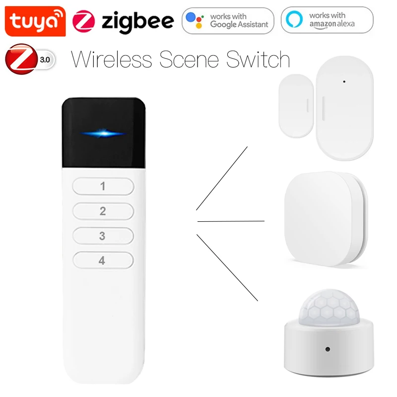 Tuya Zigbee Cenário Inteligente Teclas Botão Remoto sem Fio Pir Movimento 1key Cena Sensor de Porta Segurança Doméstica para Alexa Google Home