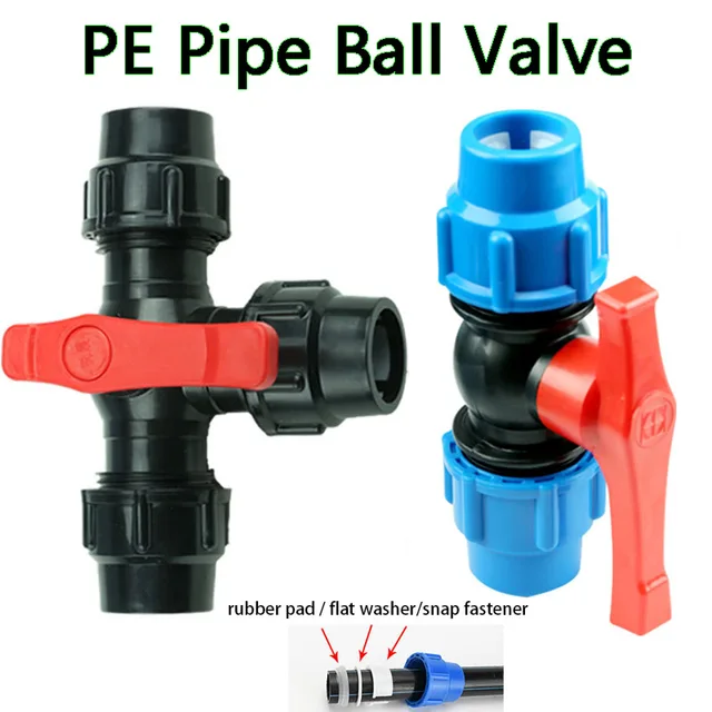 วาล์วเชื่อมต่อเร็วแบบสามทาง PE ขนาด 20/25/32/40/50 มม. วาล์วท่อพลาสติก วาล์วสำหรับการเกษตร น้ำประปาในสวน วาล์วเชื่อมต่อสำหรับระบบชลประทาน 1