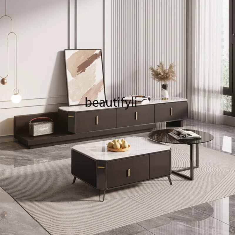 

Italian Rock Plate Tea Table TV Cabinet Combination Light Luxury Modern Simple Square Tea Table Storage Tea Table furniture