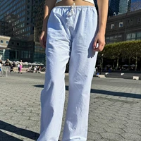 Women Casual Loose Pants Elastic Waist Stylish Straight Pants Spring Summer Drawstring Lace-up Wide-leg Trousers 2024 - Image 3