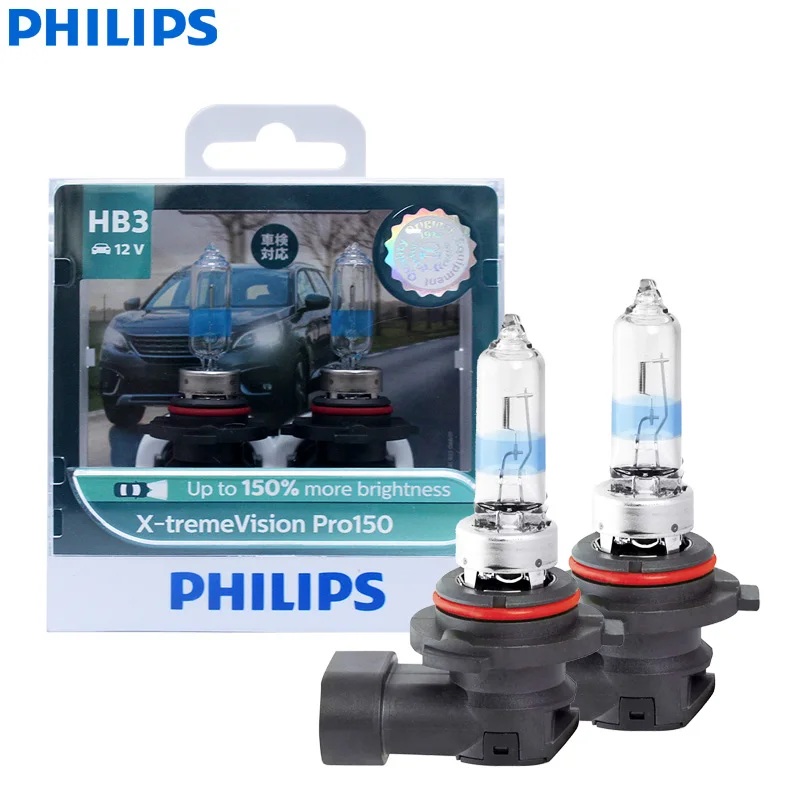 Philips X-treme Vision Pro150 9005 HB3 12V 60W +150% Bright Car Halogen Head Light HL Beam ECE Genuine Original Auto Lamps, 2pcs