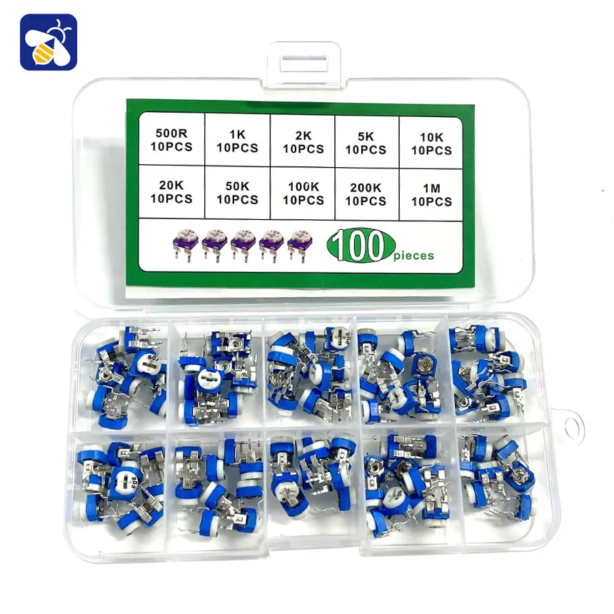 10 kinds of adjustable resistors potenciometroRM065 variable 1K 2K 5K 10K 50K 100K 500K ohm 1M horizontal blue and white potentiometer