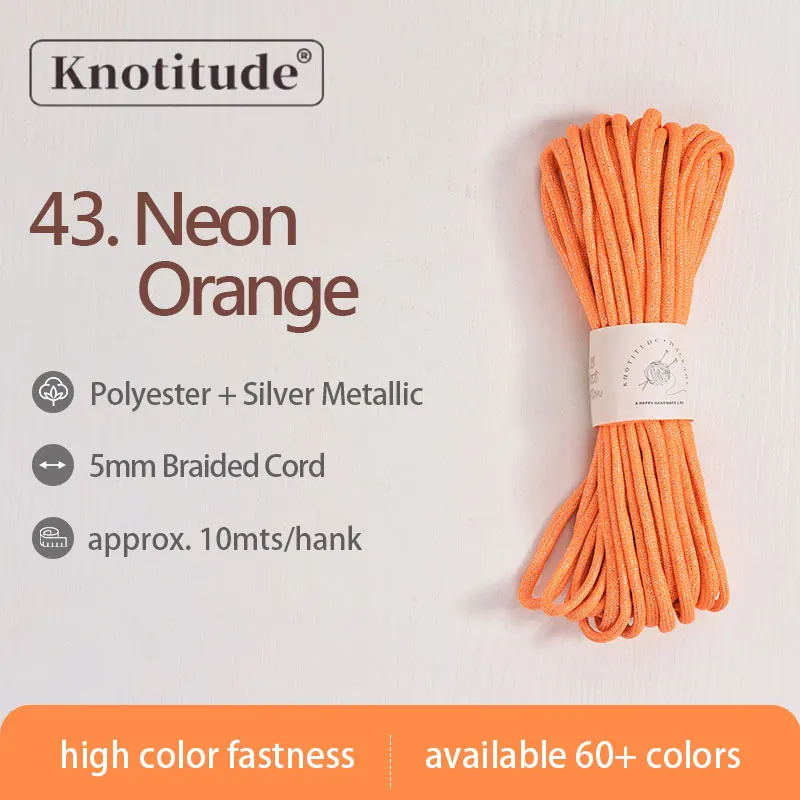 Silver Glossy Polyester Braid Rope with Shiny Lurex Metallic Finish - Ideal for DIY Jewelry Projects, 5mm x 10m