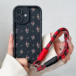 Charming Floral Lanyard Phone Case with Hand Strap and Soft TPU Cover - iPhone 6 s (Hua023 - Black - SS)