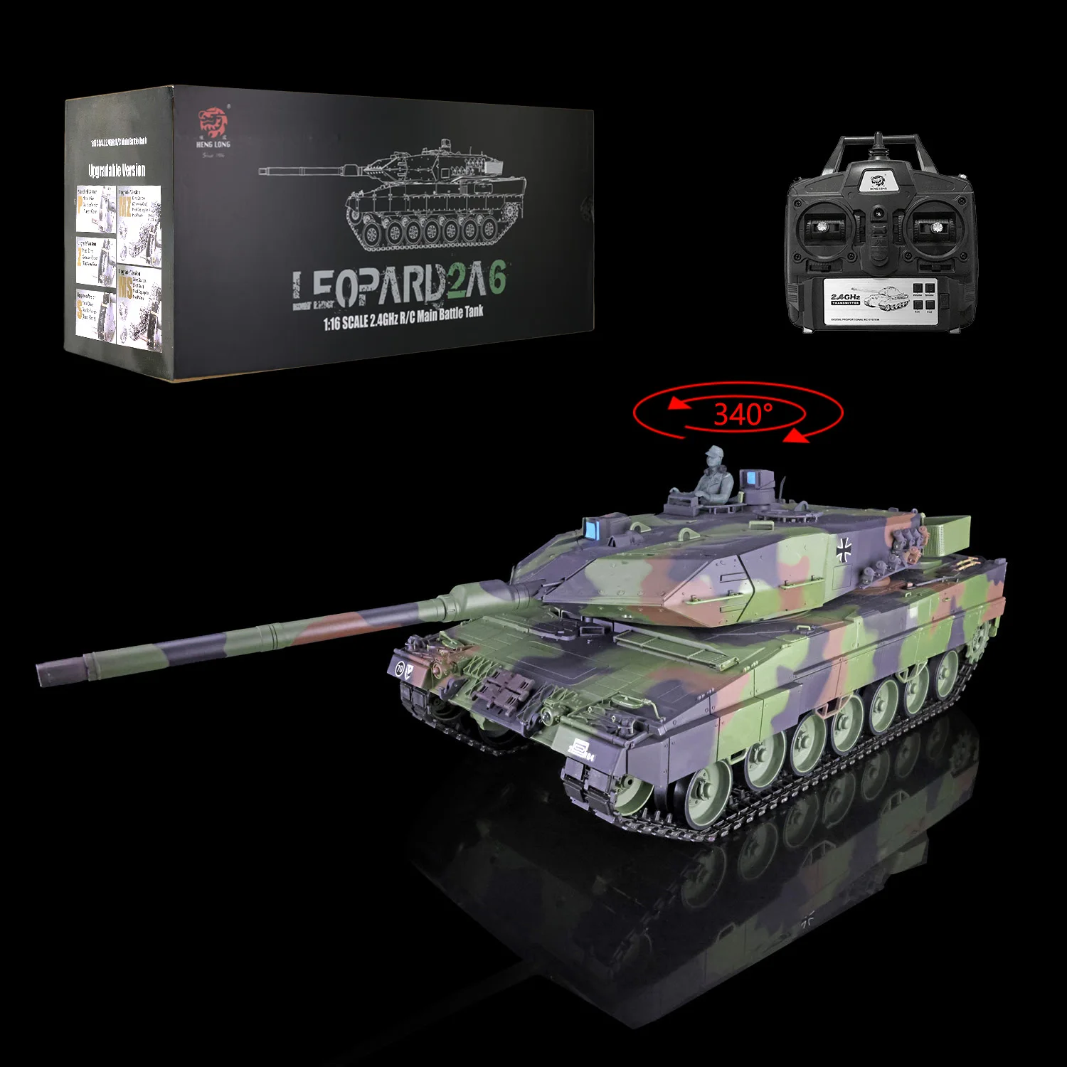 Henglong 1/16 7.0 Plastica Leopard2A6 Rtr Rc Tank Barrel Recoil 3889 Bbs Softair Ir Combat Smoke Effect Chassis Retrattile