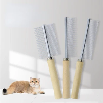 Pet Dematting Comb Stainless Steel Pet Hair Remover Cat Hair Comb Grooming Wooden Handle Cat Dog Comb Smooth Hair Kitten Brush 1