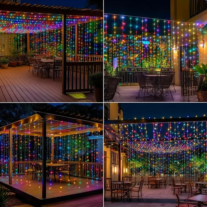 thumbnail image 5 of cortina de luces solares, 600/300 LED, luces de hadas para exteriores e interiores para bodas, para festivales, Año Nuevo, decoración navideña, 5 of 5