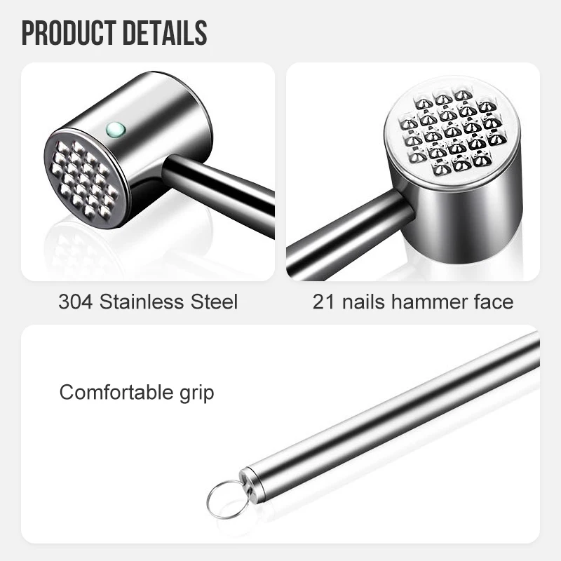 WALFOS Household Stainless steel Knock Loose Beef Mace Steak Tender Meat Beat Hammer Kitchen Tenderizer Meat Hammer