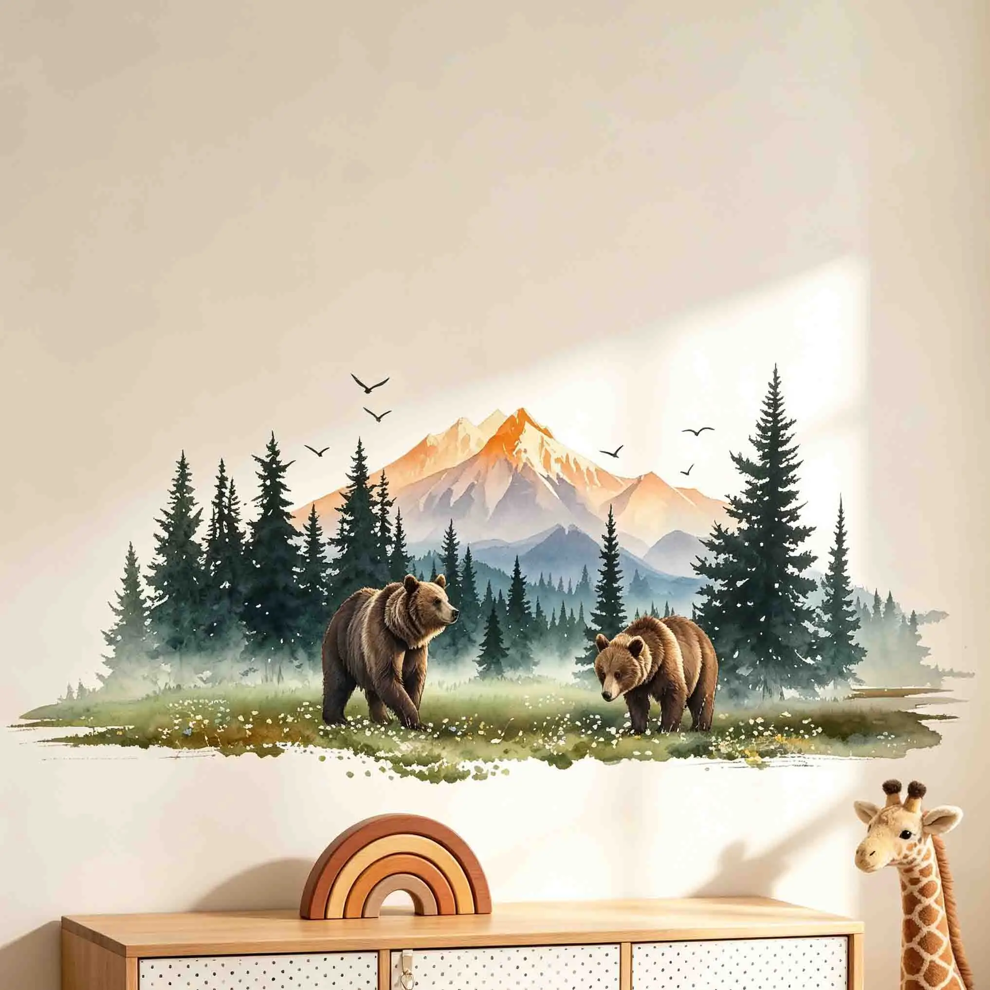Nature Scenery Brown Bear Self-Adhesive Wall Decor Sticker