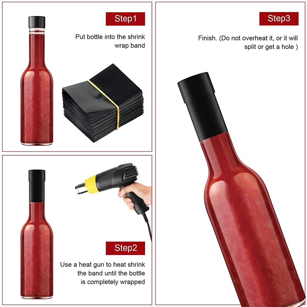 100Pcs Black Shrink Sleeve Oil Bottle Membrane Bottle Sealing Film Heat Shrink Wrap Sealer Packaging Equipment