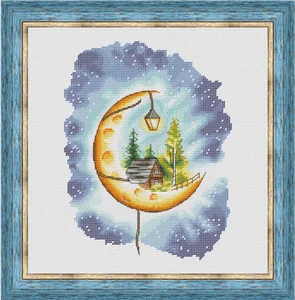  Small houses on the moon 28-34 Canvas Cross Stitch Embroidery Set Hobby Magic Room Decor Design A Bustling City Rainy Street 