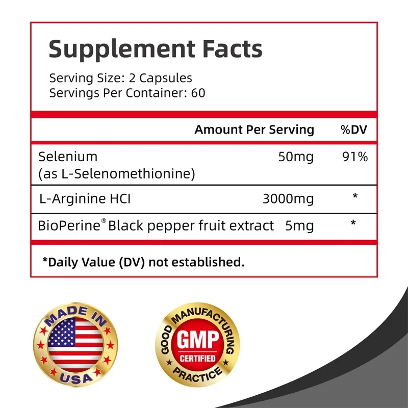 L-Arginine Capsules-Boosts Muscle Mass, Energy, Endurance, Improve Blood Circulation