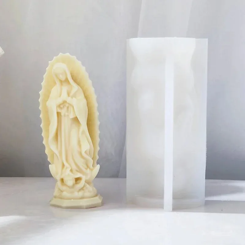 Prayer Madonna Portrait Silicone Candle Molds 3D Virgin Mary Statue Resin Plaster Cement Casting DIY Handmade Soap Crafts Mold