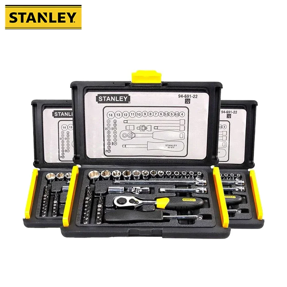Stanley Professional Mechanic Car Repair Wrench Set 94-691-22 35 Pezzi Con Forgiatura Di Precisione In Acciaio Crv Da 1/4 Di Pollice