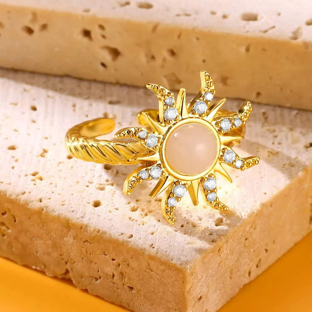Zircon Stainless Steel Sun Ring for Women