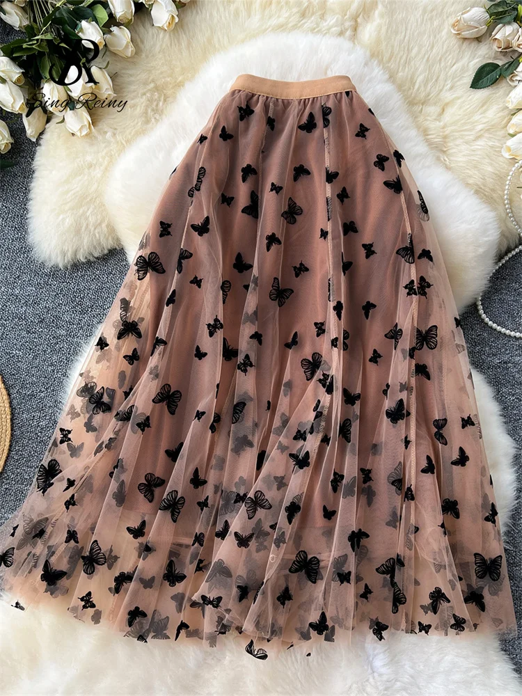 SINGREINY 2024 High Qulaity Embroidery Long Skirt Ladies
