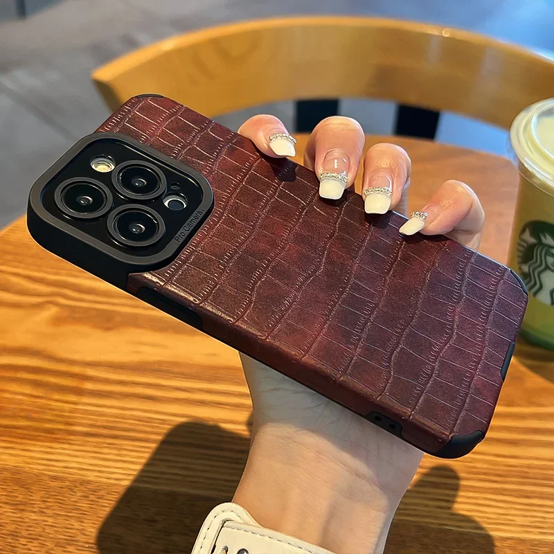 thumbnail image 1 of For Funda iphone 15 14 12 11 13 Pro 15Pro 14Pro Max mini X XS X S Max XR SE2 SE 2022 7 8 Plus Phone Case Crocodile Leather Cover, 1 of 5