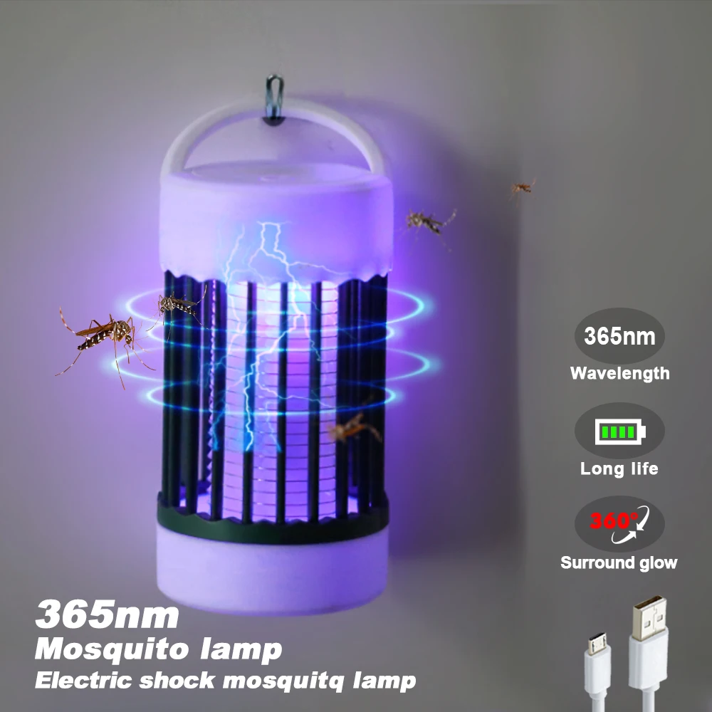 Portable USB Rechargeable Electric Shock Mosquito Killer Lamp Fly Trap Zapper Bedroom Flies Insect Trap UV Bulb DC5V Mute Light
