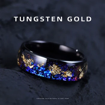 Tungsten Gold Rings for Men，Black Personalized Shining Ring，Fashionable Versatile Pair for Women, Free Engraving