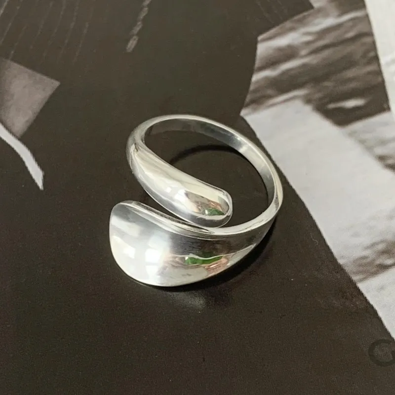 Silver Color Geometric Curved Teardrop Wrap Water Droplets Rings for Women Fashion Minimalist Wave Finger Rings Jewelry