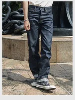 Non Sto Men's Vintage Straight Leg Jeans mid Waist Original Color Red Ear Denim Casual Spring Youth ular Fit Long Pants