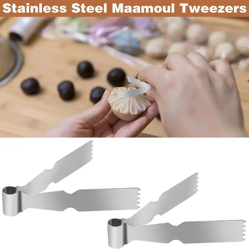 Kitchen Mini Food Tongs 2pcs Bread Clamp for Kitchen Utensils Precision Serrations Stainless Food Tongs Pastry Clamp Tool