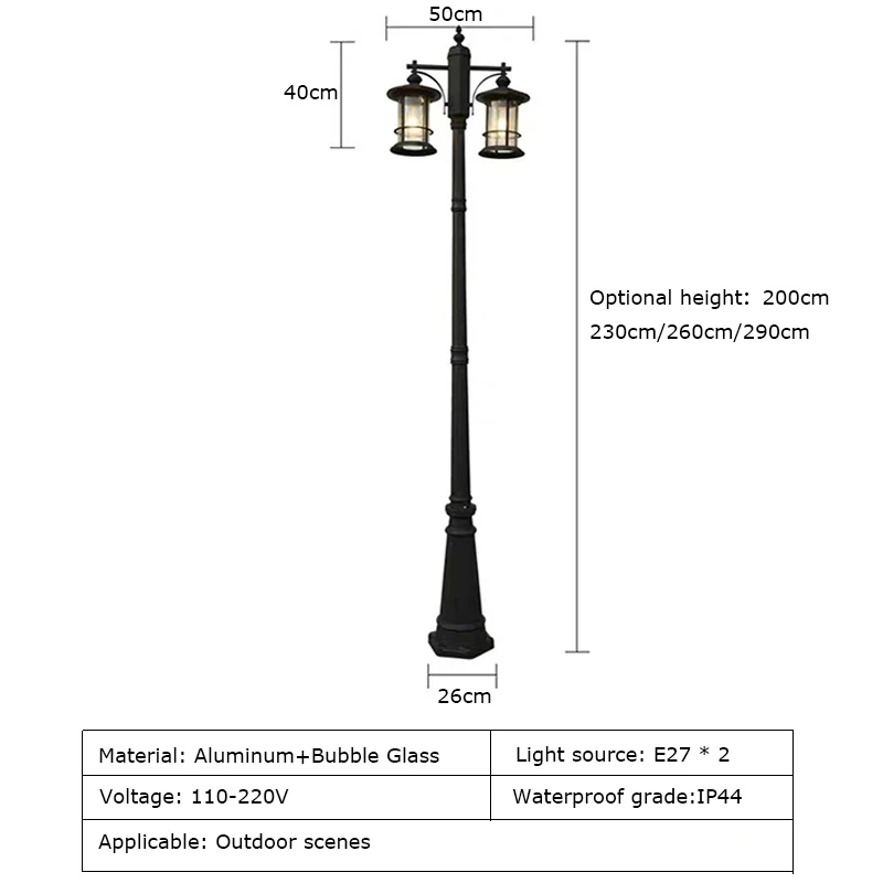 Outdoor Lamp Post Light 2 Head Classic Black Lamp Pole with Bubble Glass Panels E27 Base Waterproof Street Lighting for Backyard 5