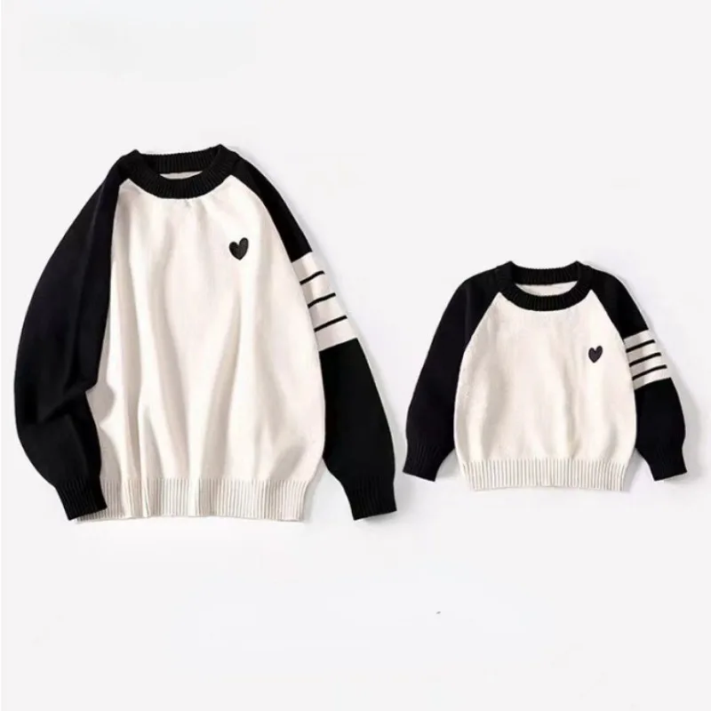 Family Matching Sweaters Autumn Winter Patchwork Long Sleeves Pullover Love Heart Knitwear Parenting Knit Cardigan Sweater H4380 2