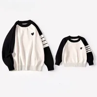Family Matching Sweaters Autumn Winter Patchwork Long Sleeves Pullover Love Heart Knitwear Parenting Knit Cardigan Sweater H4380 2