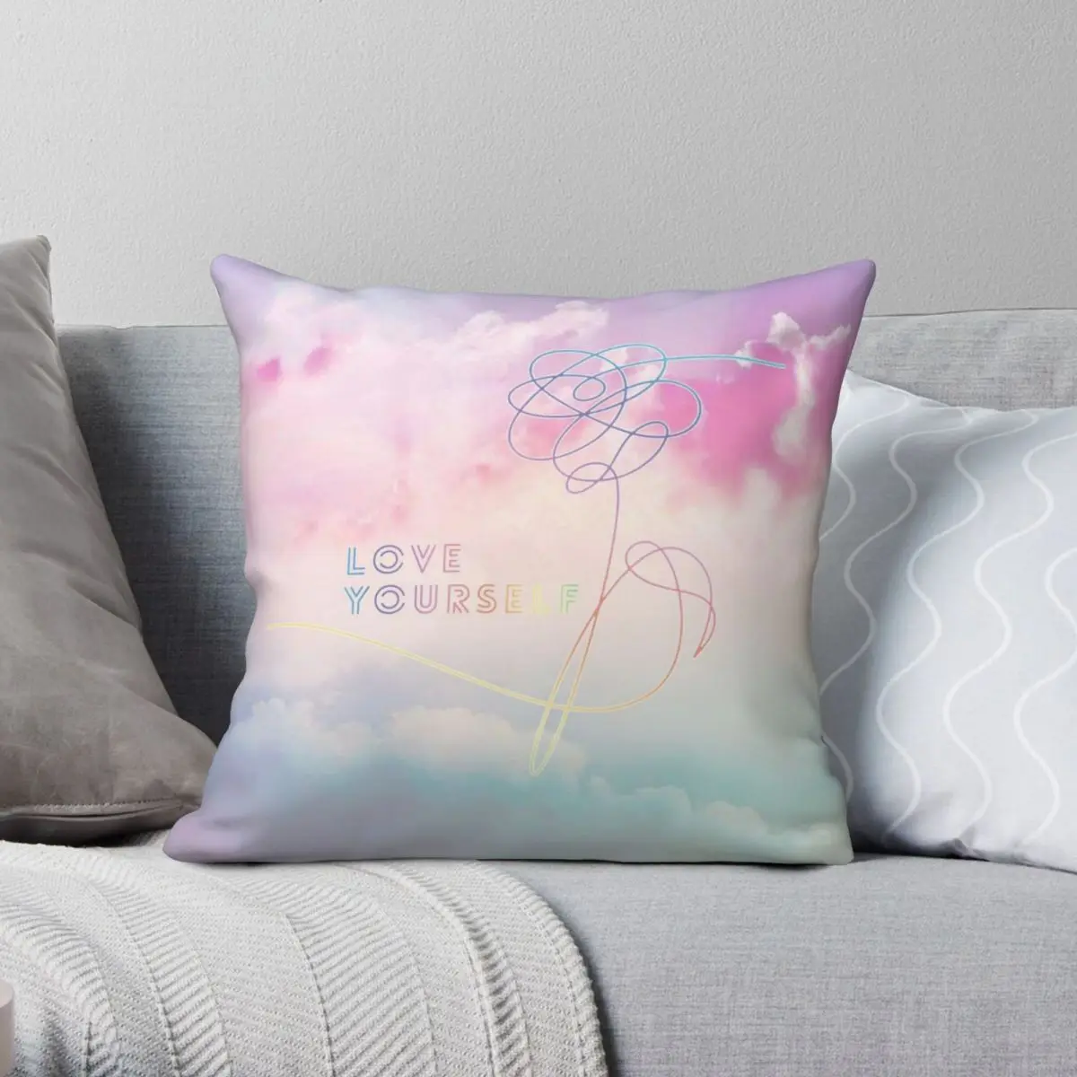 

Love Yourself Her Pastel Clouds Pillowcase Polyester Linen Velvet Printed Zip Decorative Pillow Case Sofa Cushion Cover