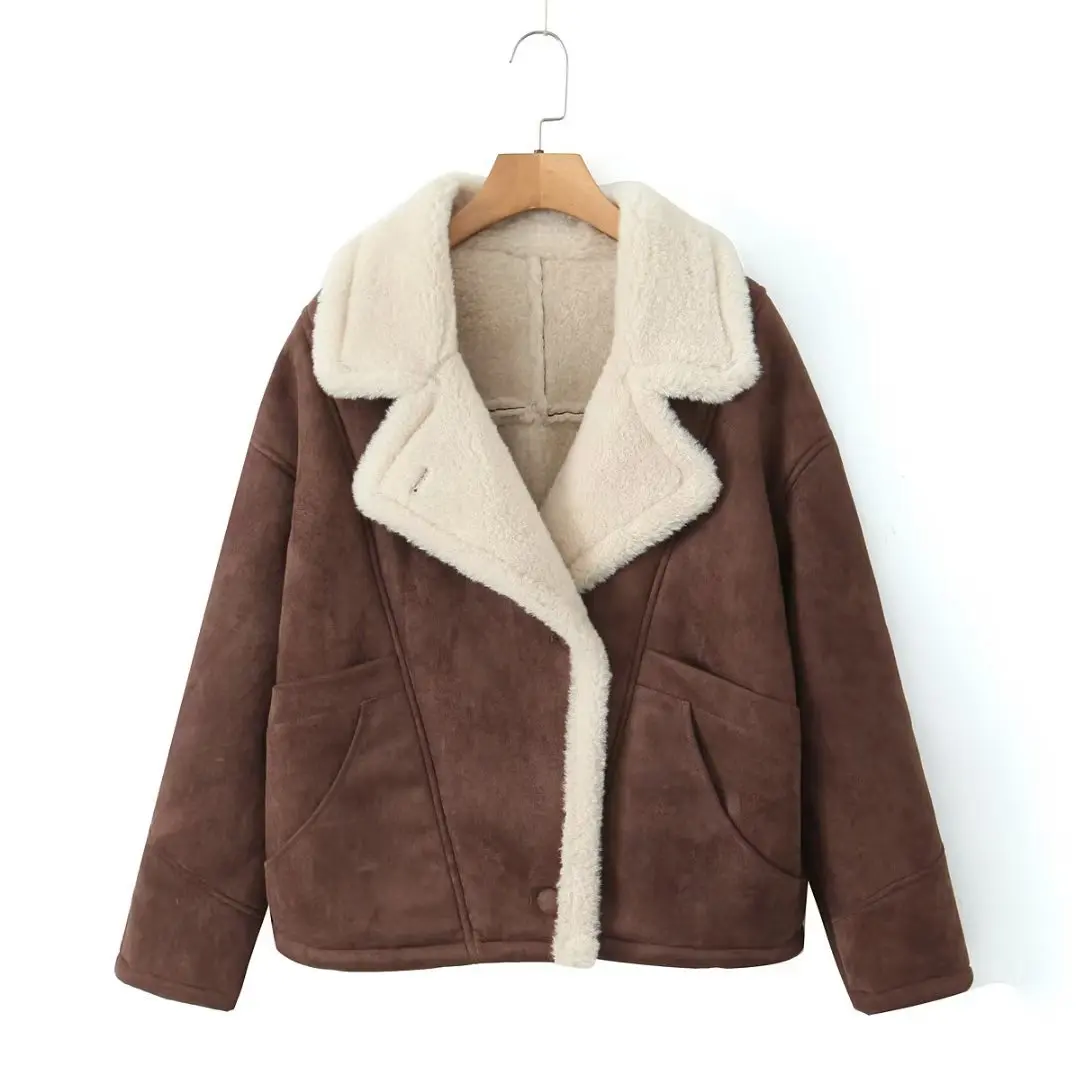 Risparmia alla grande su Giacche Di Pelle Di Agnello Da Donna Giacca In Pelle Stile Cappotto In Lana D'agnello Con Risvolto Capispalla Invernale Caldo