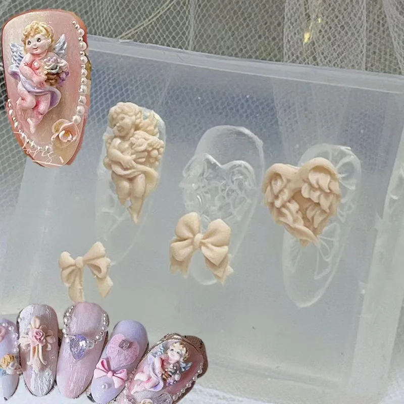 

New 1 Piece 3D Nail Art Mold DIY Creative Nail Mold Angel Cupid Flower Bow Pattern