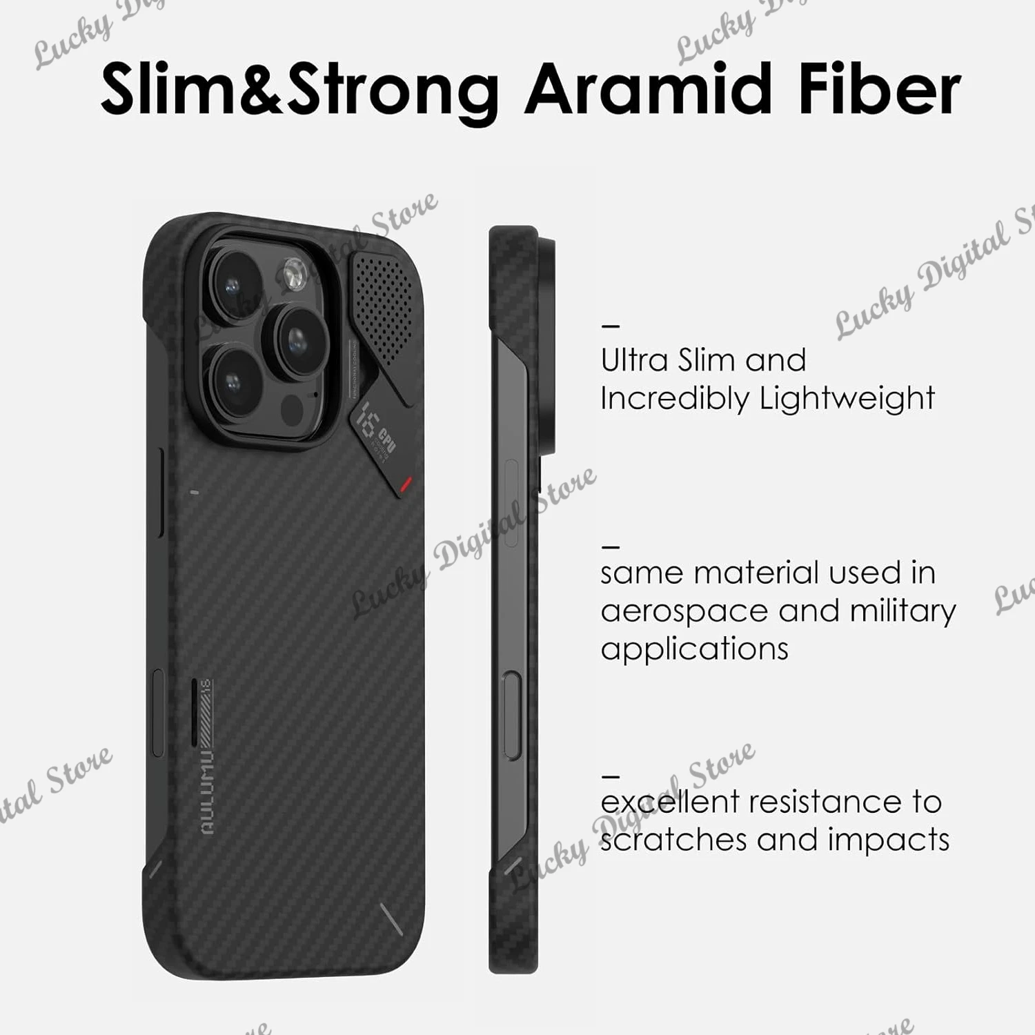 Aulumu A16 Aramid Fiber Case Ultra Slim Lightweight Real Cooling Aluminum Camera Frame Compatible with MagSafe for iPhone 16 Pro 3