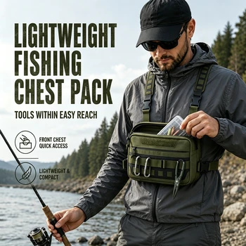Borsa da Petto per Pesca, Borsa da Cintura per Pesca, Borsa Porta Esche a Accesso Rapido, Borsa MOLLE per Attrezzatura da Pesca per Escursionismo, Campeggio, Ciclismo