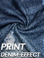【Denim-like】Plus Size Women's High stretch Skinny 7/8 Pants with Fake Buttons and Print Casual Knit Mid rise Sports Pants - Image 5