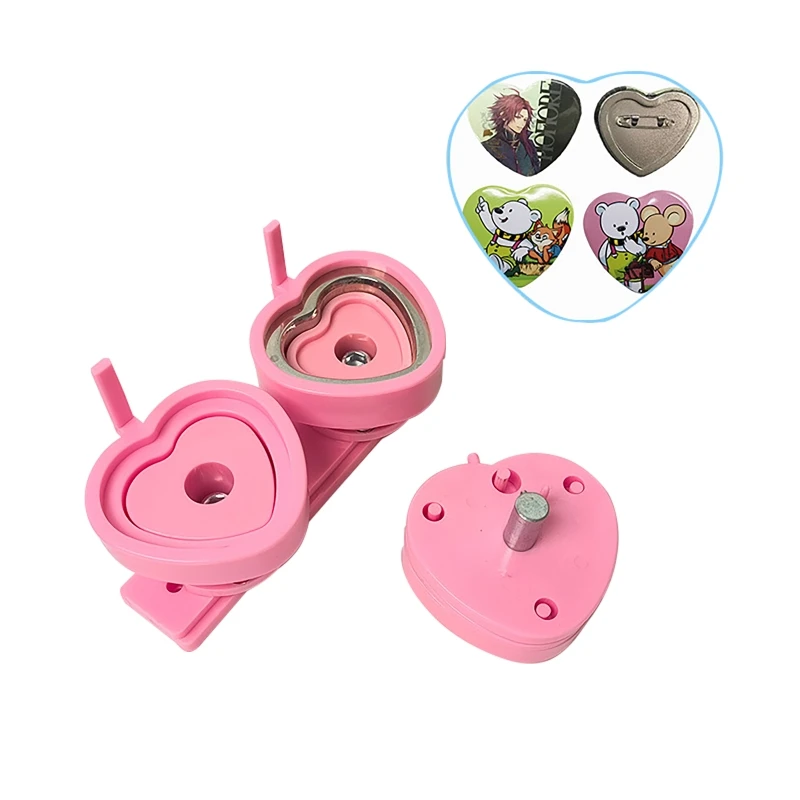 57*53mm Pink Button Badge Maker Machine Interchangeable Die Mould Heart Shape Badge Punching Die DIY Badges Gifts Green