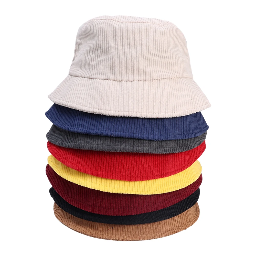 Corduroy Bucket Hat Spring Autumn Women Men Fisherman Foldable
