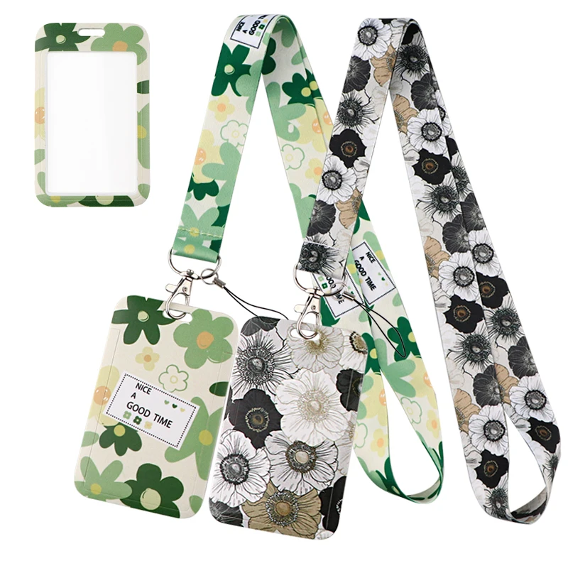 Green Flower Neck Strap plant Lanyards for Keys Cute Keychain Badge Holder ID Credit Card Pass Hang Rope Lariat Accessories flyingbee red flowers keychain cartoon cute phone lanyard women fashion strap neck lanyards for id card phone keys x0517