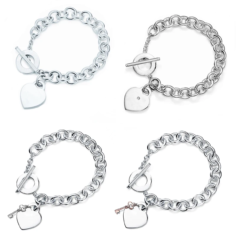 

High quality 1:1925 sterling silver fashionable TO heart-shaped bracelet exquisite women's sweet luxury jewelry holiday gift