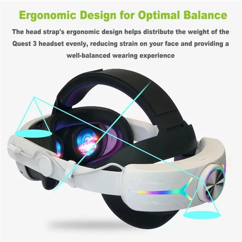 메타 VR 교체 부품용 RGB 조명이 포함된 N91R-Elite 헤드 스트랩 +8000Mah 배터리 편안한 헤드 스트랩 퓨어 화이트