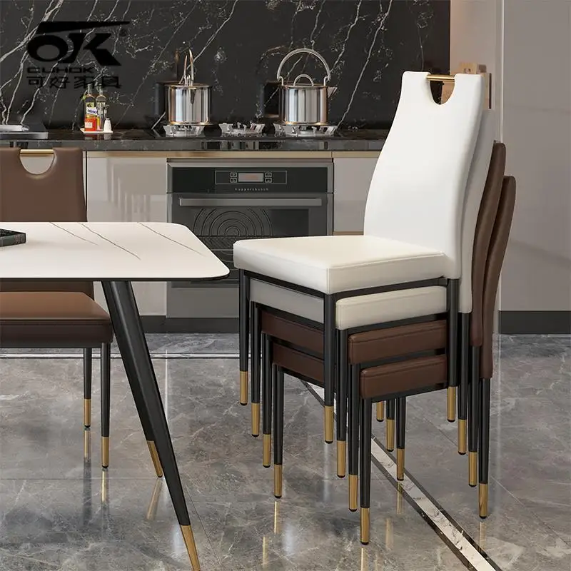 

Nordic Light Luxury Dining Chair Modern Minimalist Home Stackable Chair Backrest Dining Table And Chair Iron Stool Furniture